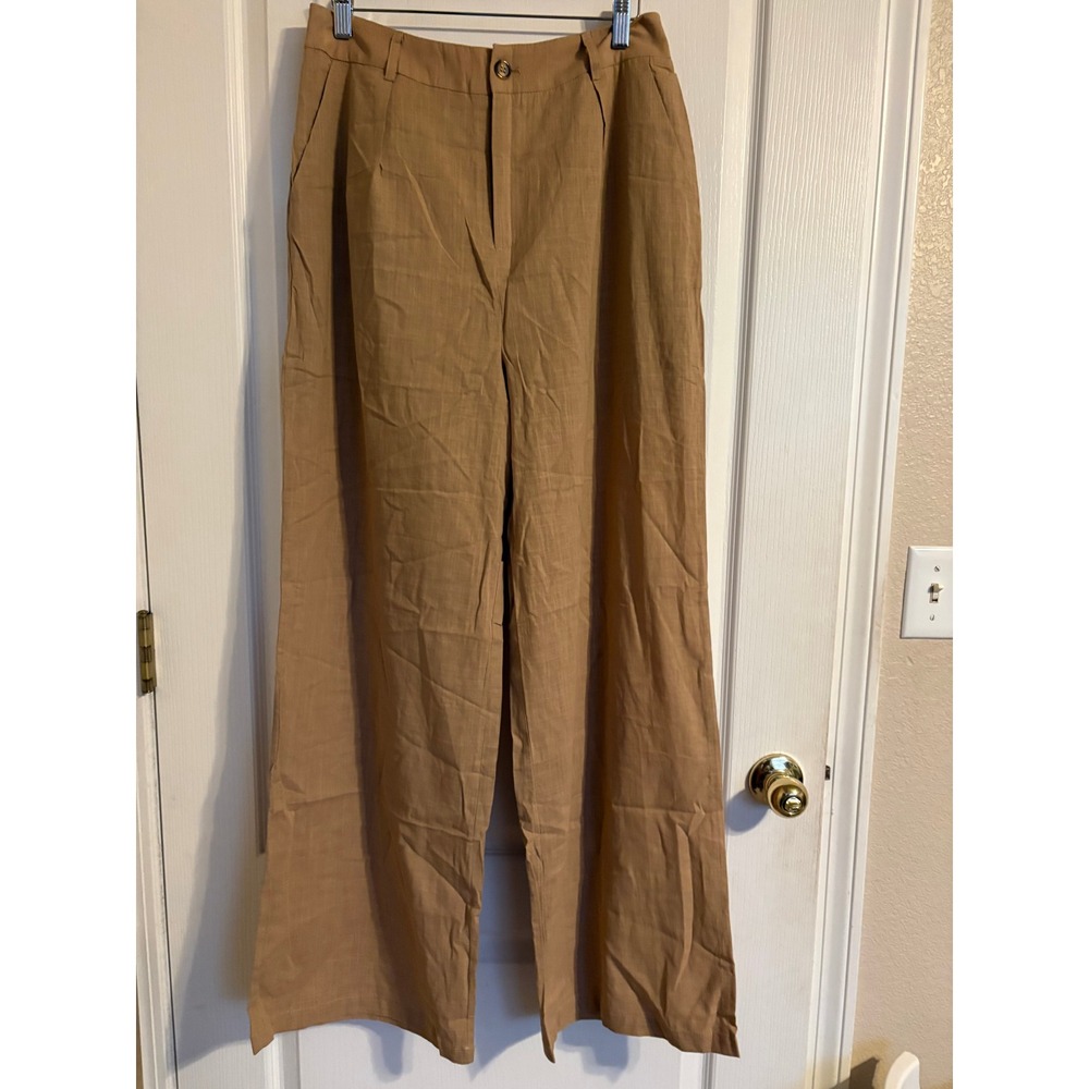 NEW RIHOAS‎ Brown Wide Leg Pleated High Waisted Trousers Pants XL Basic Business